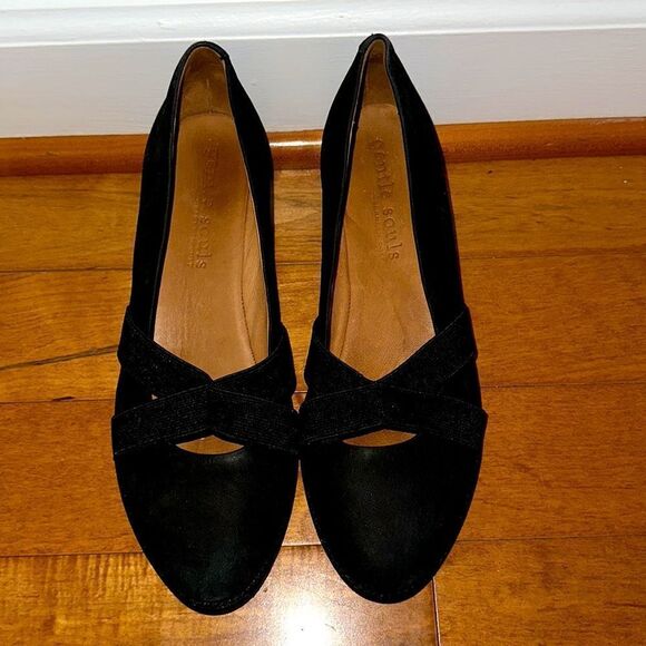 Gentle Souls Newman Black Nubuck Low Wedge Slip-On Loafers Sz 7.5 - Picture 4 of 9